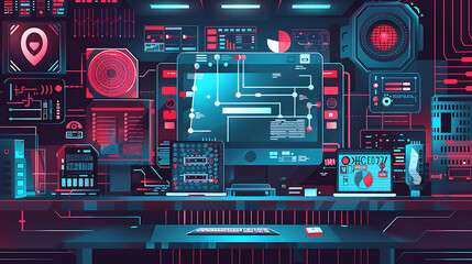 Futuristic user interface with HUD elements and icons, vector illustration