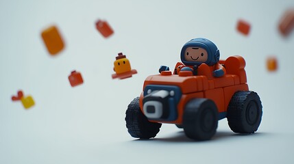 Fototapeta premium Playful Astronaut in Orange Toy Vehicle: Whimsical 3D Render