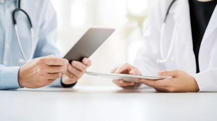 Fototapeta premium Virtual consultation in modern healthcare setting with medical professionals