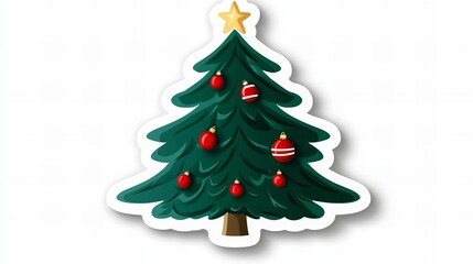 Obraz premium A festive Christmas tree sticker with red and white ornaments. Perfect for holiday cards and decorations!