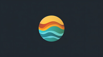 Sunset waves logo on dark background. Vector illustration.