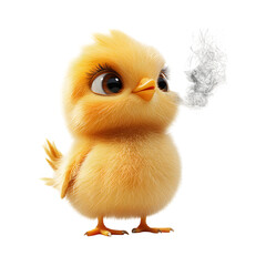 Fluffy 3D Cartoon Chick with Bright Yellow Feathers Isolated on Transparent Background