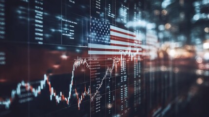 This powerful visual combines a stock market graph with the American flag, representing the dynamic nature of financial markets intertwined with national identity and economy.