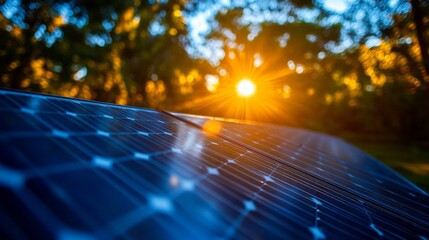 Solar panels glisten in the sunlight, situated in a natural outdoor setting, illustrating the importance of renewable energy and sustainable living in modern society.