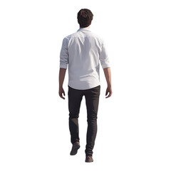Fototapeta premium PNG Man Walking Back View Against Transparent Background for Lifestyle, Fitness, or Outdoor Adventure Projects