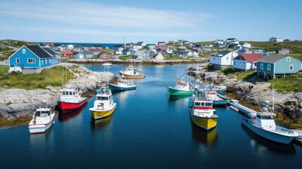 Obraz premium Colorful fishing boats in a picturesque coastal village