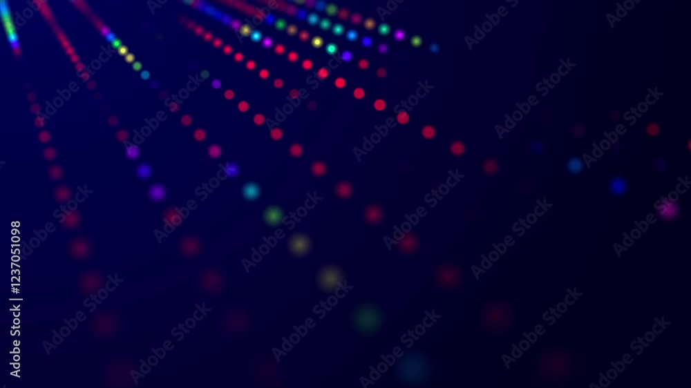Poster Digital background with musical glowing particles. Big data visualization. 3d rendering. Seamless loop.