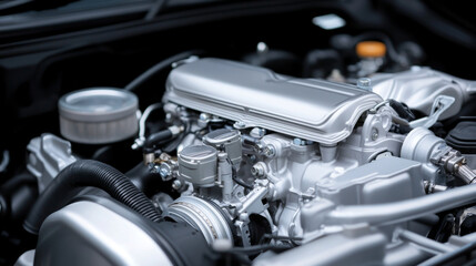 Fototapeta premium High performance engine with silver components and intricate details