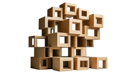 Geometric wooden shapes, white isolate background