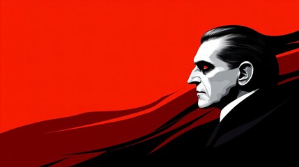 Profile of a man against a dramatic red background.  Intense gaze, stark contrast.