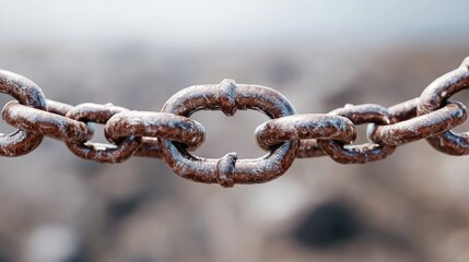 Fototapeta premium Rusty chain links close-up, blurred background
