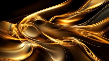 Abstract Gold and Black Waves Flowing in Dynamic Patterns