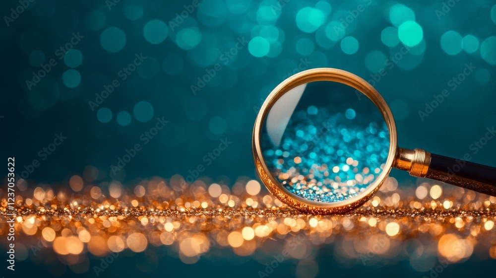 Poster a strong keyword strategy boosts seo and improves analytics. magnifying glass over sparkling golden 