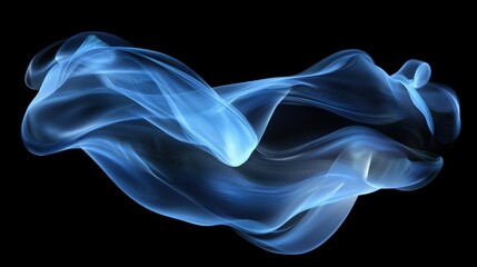 Ethereal Blue Wave Form with Flowing Transparency on Black Background