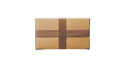 Gift box with brown ribbon, white isolate background