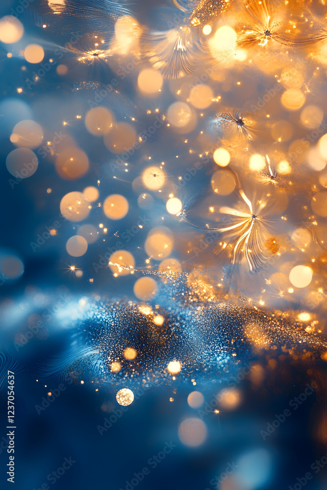 Poster blue and gold abstract background and bokeh on new year's eve. ai generative.