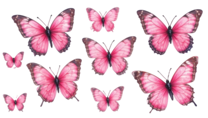 pink butterflies in watercolor style isolated on white or transparent png 