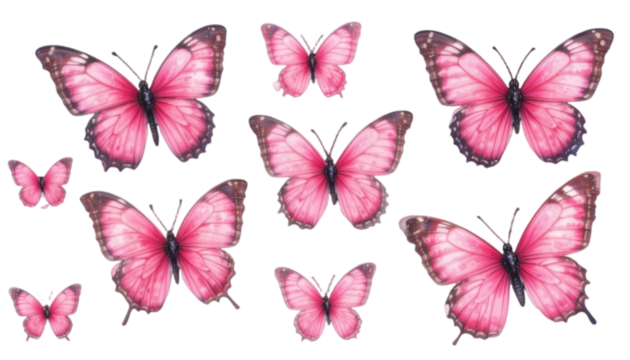 pink butterflies in watercolor style isolated on white or transparent png 