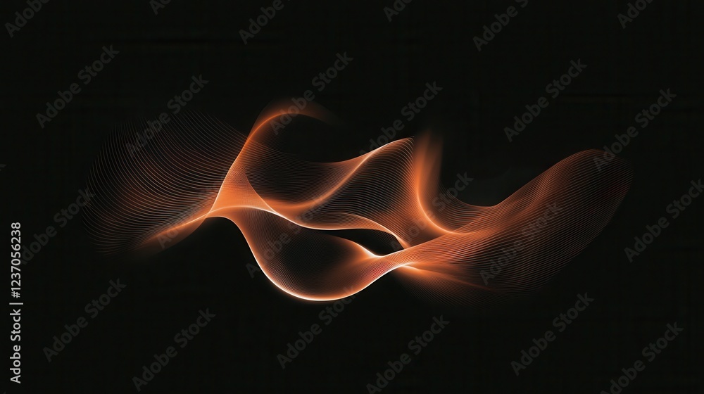 Poster abstract digital art piece that appears to be a wave-like shape. the wave is made up of thin, wavy l