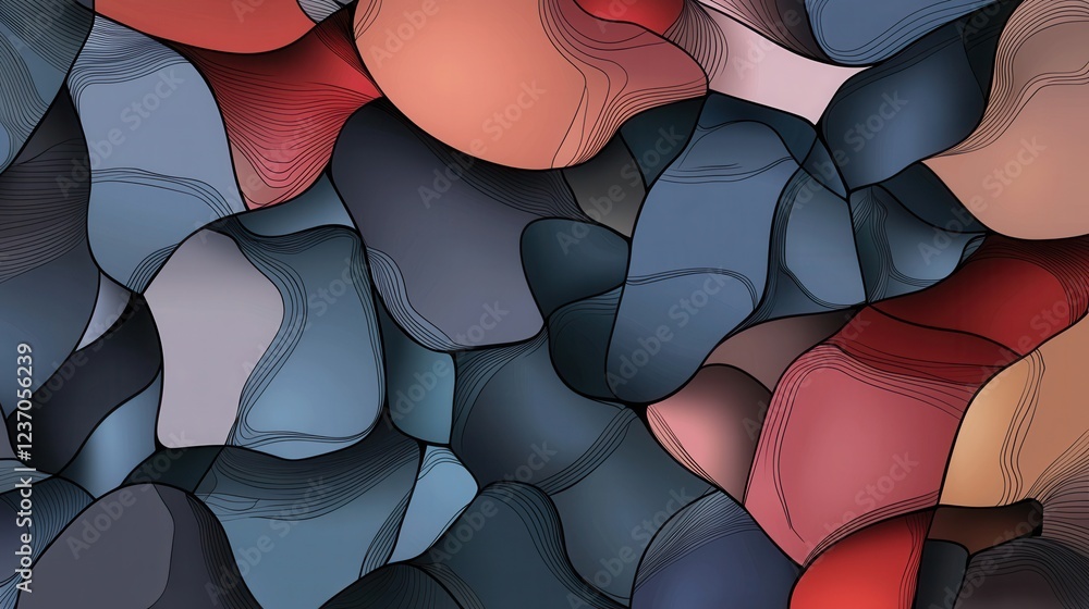 Poster abstract digital art piece that appears to be made up of different shapes and colors. the shapes are