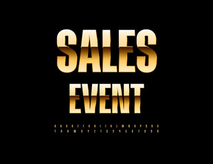 Vector Elegant Advertisement Sales Event. Reflective Stylish Font. Gold Alphabet Letters and Numbers set.