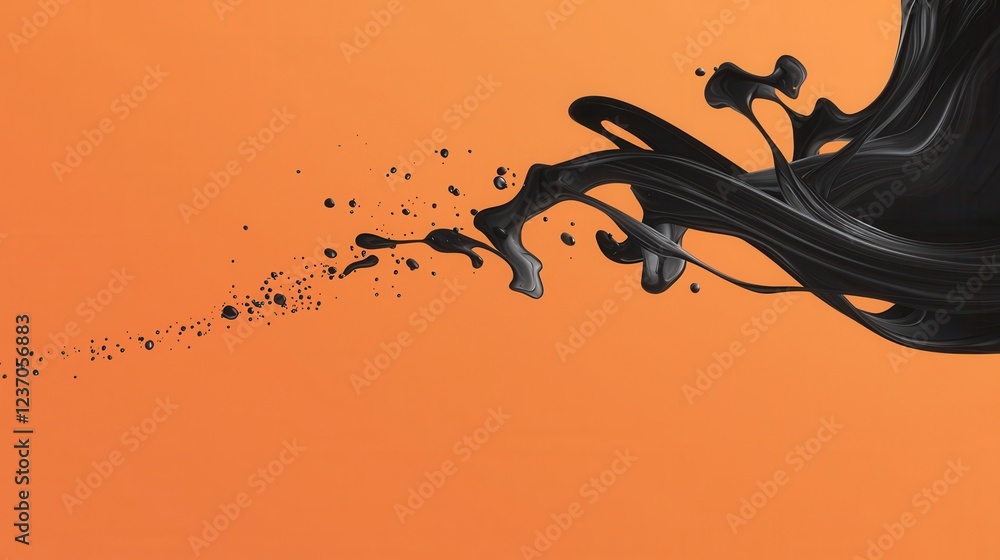 Poster abstract digital art piece with an orange background. on the right side of the image, there is a bla