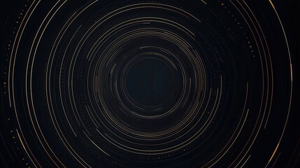 Black background with a circular shape in the center. the shape is made up of multiple thin, golden lines that are arranged in a radial pattern, creating a sense of depth and dimension.