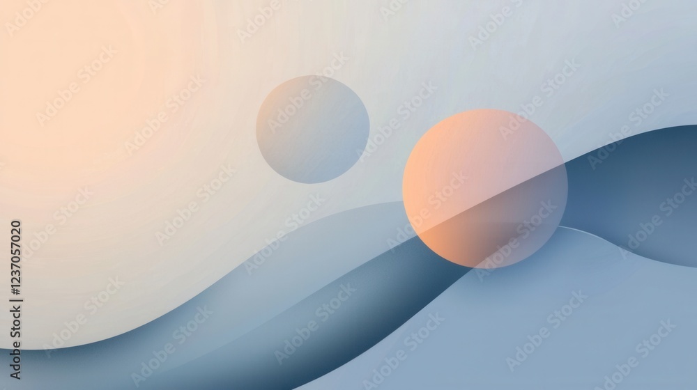Poster abstract digital illustration with a light blue and peach color scheme. the background is divided in