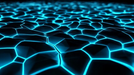 Fototapeta premium Futuristic Abstract Pattern with Blue Neon Glow on Dark Surface