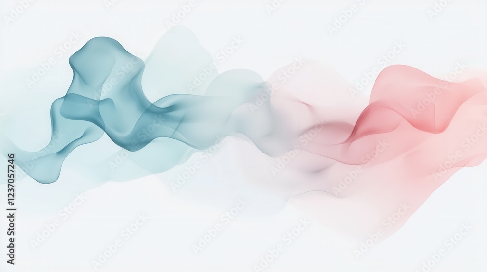 Poster abstract digital art piece with a white background. it features three wavy lines in different colors