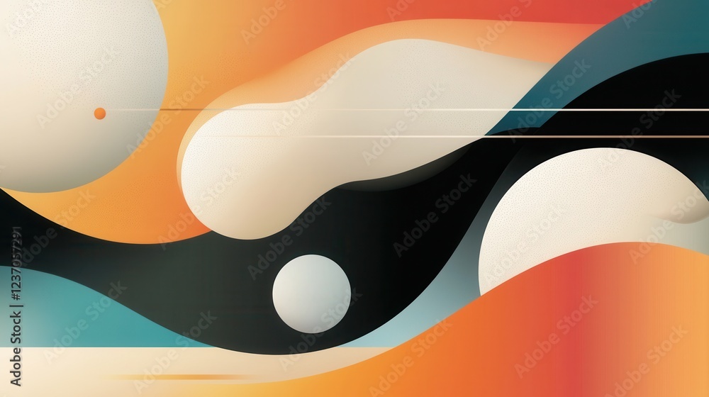 Poster abstract digital art piece with a modern and minimalistic design. it has a combination of orange, bl