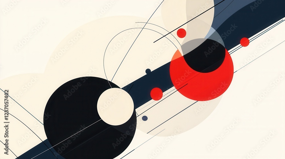 Poster abstract digital art piece with a white background. it features three circles in different colors - 