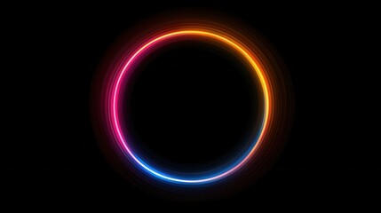 Abstract digital art piece with a black background. in the center of the image, there is a circular shape made up of different colors - pink, orange, and blue.