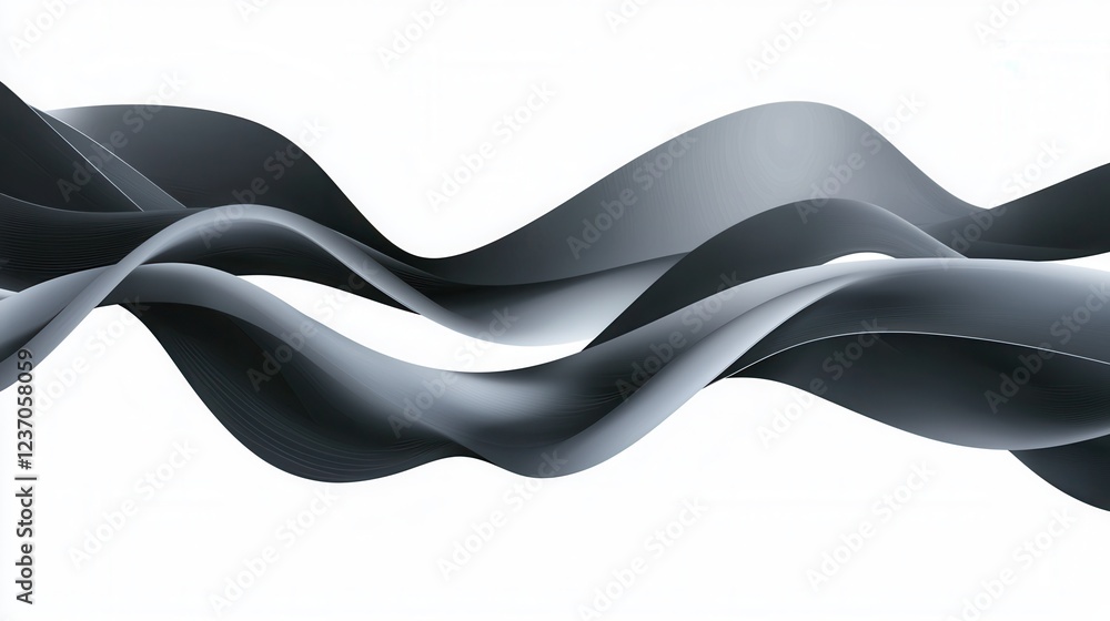Poster abstract digital art piece that appears to be made up of curved lines and curves. the lines are blac