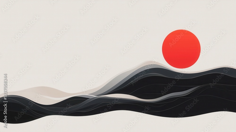 Poster abstract illustration with a white background. in the center of the image, there is a large red circ