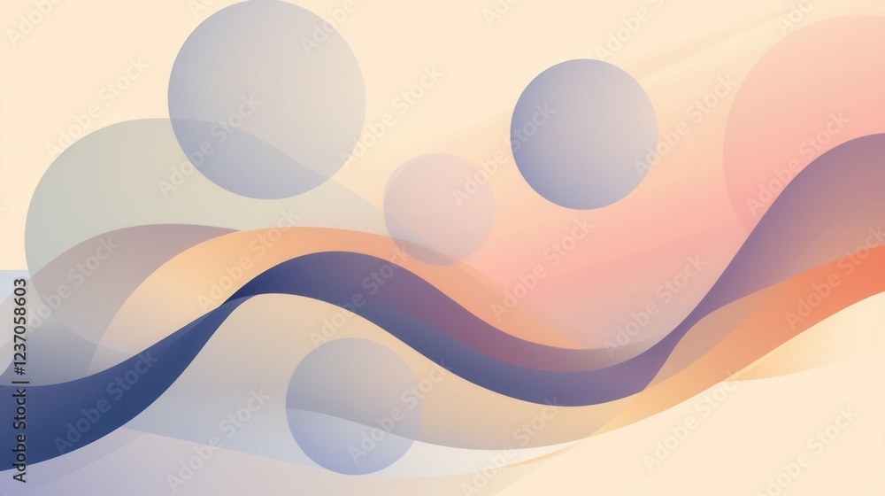 Poster abstract digital art with a pastel color scheme. it has a light pink background with a gradient effe