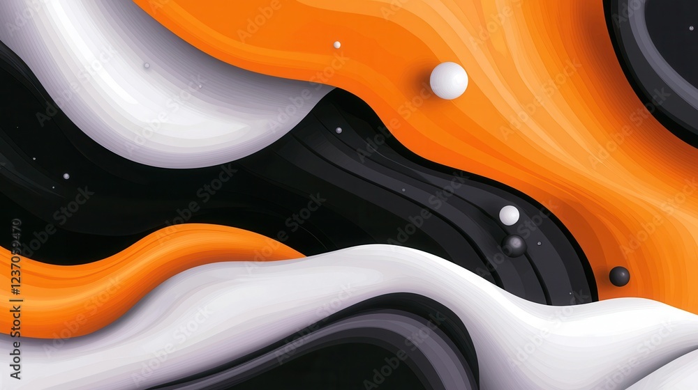 Poster abstract digital art piece with a combination of orange, black, and white colors. the background is 