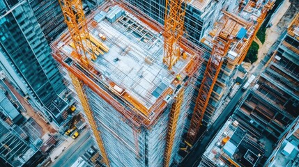 Fototapeta premium Aerial View of Skyscraper Construction Site