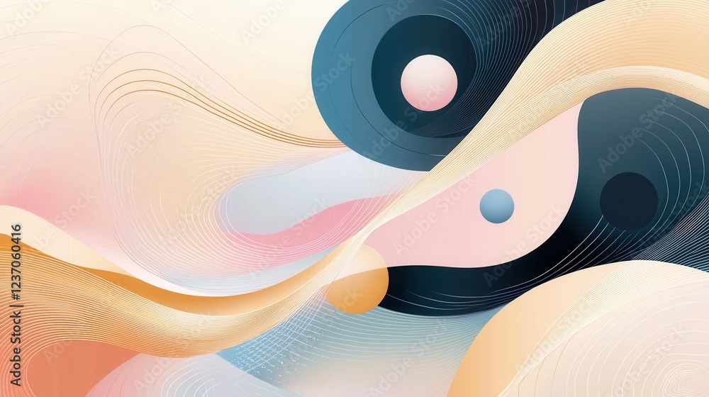 Poster abstract digital art piece with a combination of different colors and shapes. the background is pred