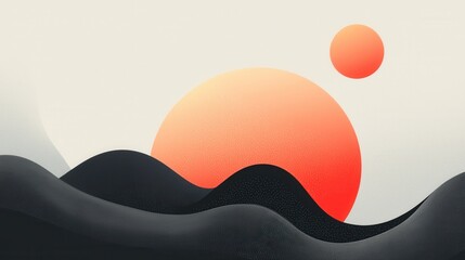 Abstract digital illustration of a sunset. the background is a light grey color with a gradient effect.