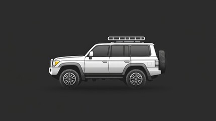 Off-road vehicle illustration with roof rack and rugged tires on dark background. Generative AI