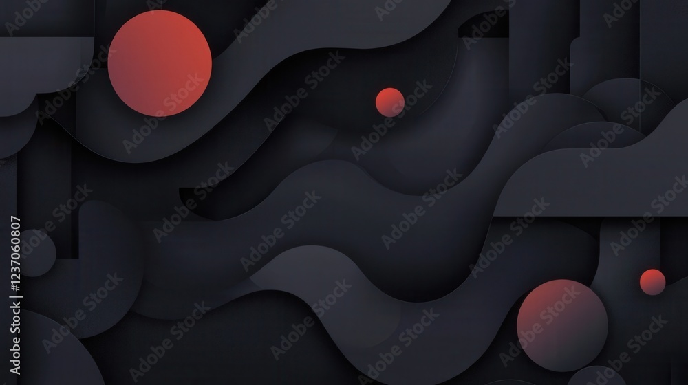 Poster abstract digital art piece with a dark black background. it features a variety of shapes and lines t