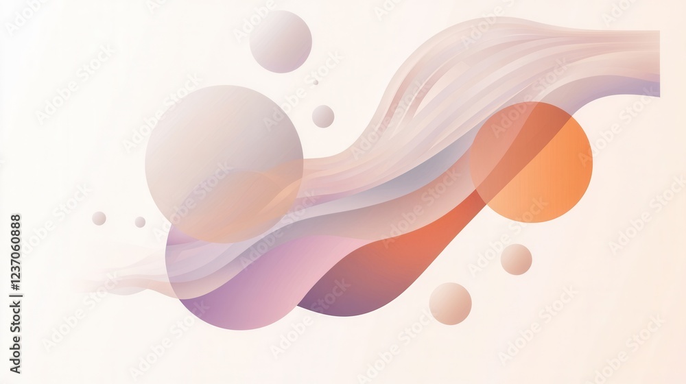 Poster abstract digital art piece with a white background. it features a wave-like design with multiple ove