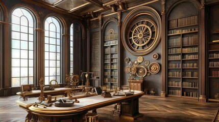 Obraz premium Grand Library With Ornate Furniture and Large Windows