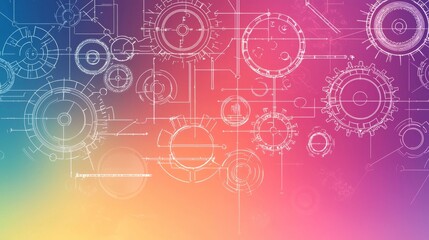 Complex mechanical gears and circuits create a vibrant gradient background with artistic flair and detailed design elements. Generative AI