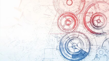 Obraz premium Mechanical gears and blueprints hint at complex engineering designs in a creative workspace. Generative AI