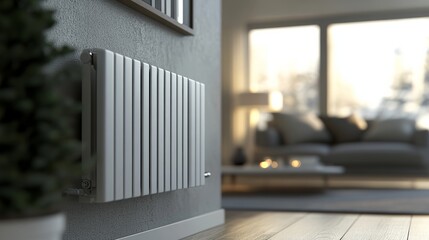 A sleek, modern radiator mounted on an interior wall, providing a warm atmosphere while enhancing the aesthetic appeal of contemporary living spaces with elegant design.