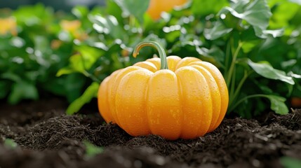 Ripe pumpkin in autumn field, harvest season (1)