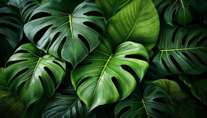 Fototapeta premium tropical plants history of inexperienced leaves of monstera plant leaf texture