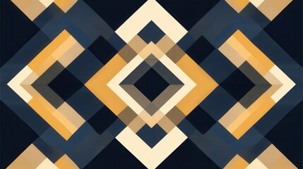 Abstract geometric pattern with a dark blue background. the pattern is made up of multiple overlapping triangles in different shades of blue, yellow, and white.